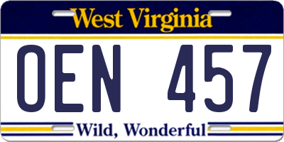WV license plate OEN457