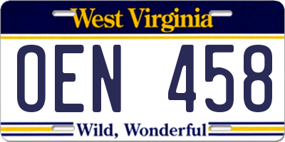 WV license plate OEN458