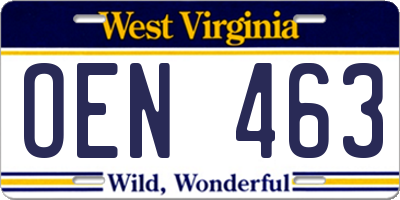 WV license plate OEN463