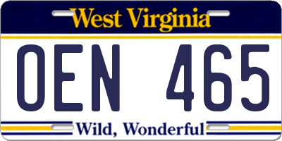 WV license plate OEN465