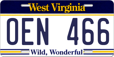 WV license plate OEN466