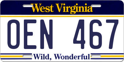 WV license plate OEN467
