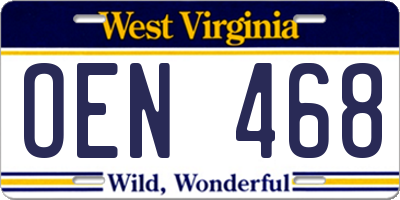 WV license plate OEN468