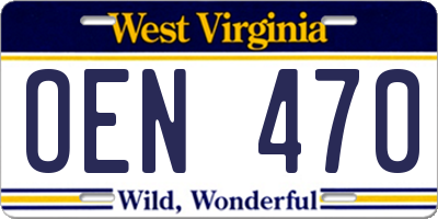WV license plate OEN470