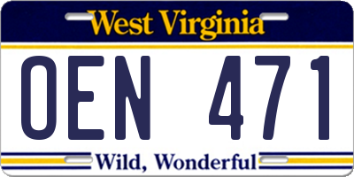 WV license plate OEN471