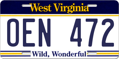 WV license plate OEN472