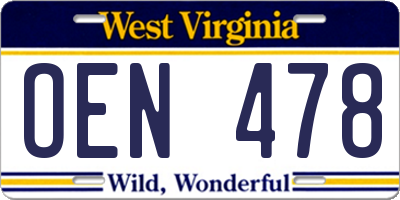 WV license plate OEN478