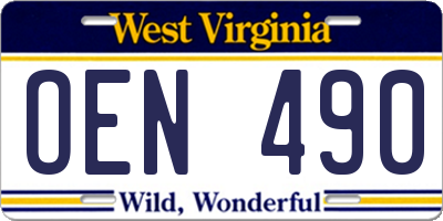 WV license plate OEN490
