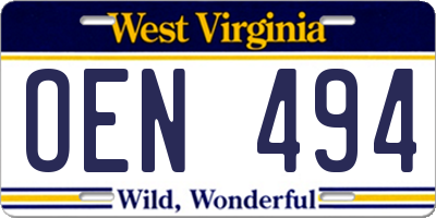 WV license plate OEN494