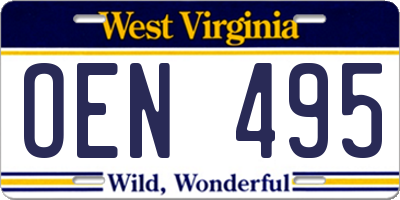 WV license plate OEN495