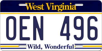 WV license plate OEN496