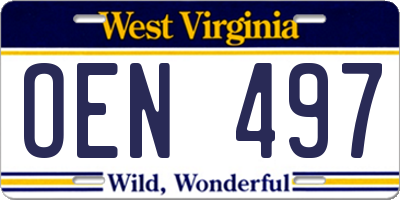 WV license plate OEN497