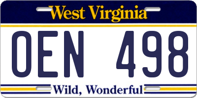 WV license plate OEN498