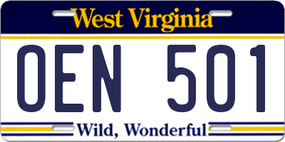 WV license plate OEN501