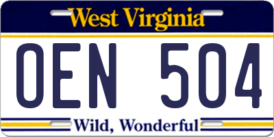 WV license plate OEN504