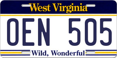 WV license plate OEN505