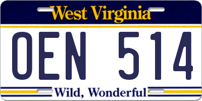WV license plate OEN514
