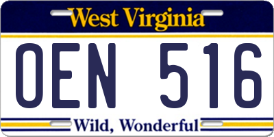 WV license plate OEN516
