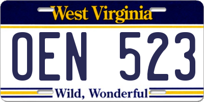 WV license plate OEN523
