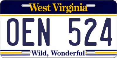 WV license plate OEN524
