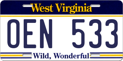 WV license plate OEN533