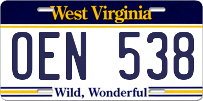 WV license plate OEN538