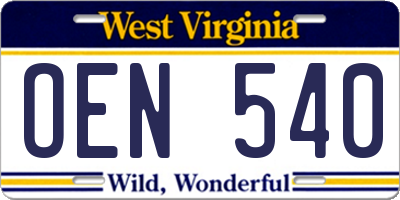 WV license plate OEN540