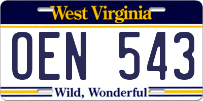 WV license plate OEN543