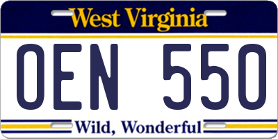 WV license plate OEN550