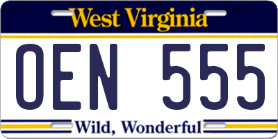 WV license plate OEN555