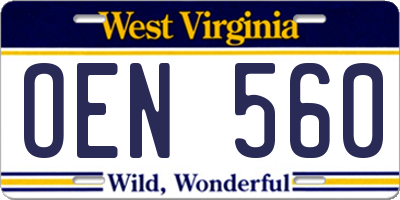 WV license plate OEN560