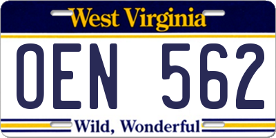WV license plate OEN562