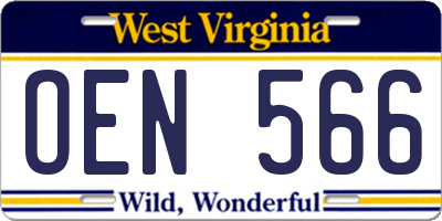 WV license plate OEN566
