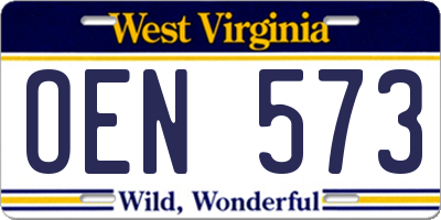 WV license plate OEN573