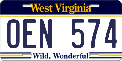 WV license plate OEN574
