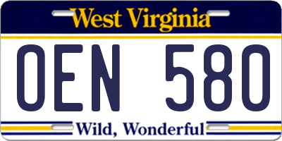 WV license plate OEN580