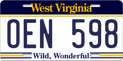 WV license plate OEN598