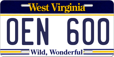 WV license plate OEN600