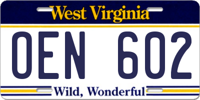 WV license plate OEN602