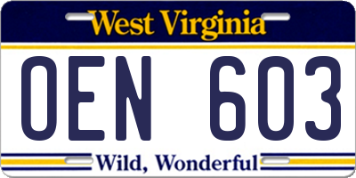 WV license plate OEN603
