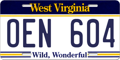 WV license plate OEN604