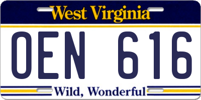 WV license plate OEN616
