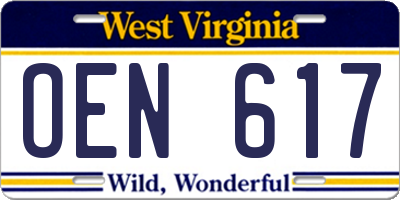 WV license plate OEN617