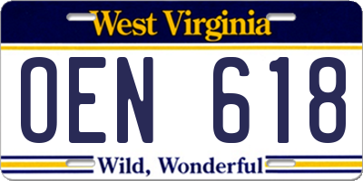 WV license plate OEN618