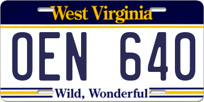 WV license plate OEN640