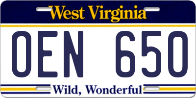 WV license plate OEN650