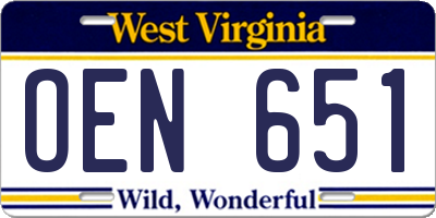 WV license plate OEN651