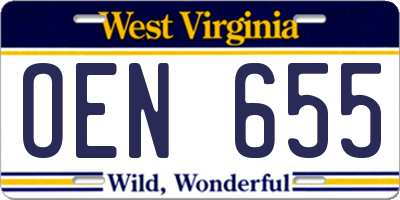 WV license plate OEN655