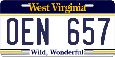 WV license plate OEN657