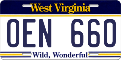 WV license plate OEN660